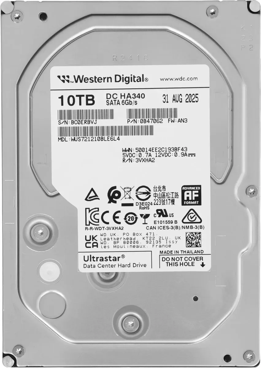Жесткий диск WD SATA-III 10TB 0B47062 WUS721210BLE6L4 Ultrastar DC HA340 512E (7200rpm) 512Mb 3.5"