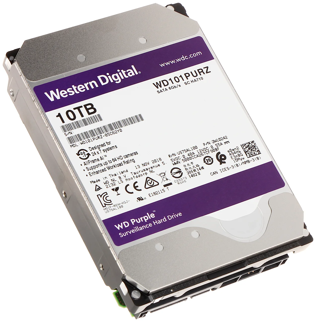 Жесткий диск WD SATA-III 10TB WD101PURP Surveillance Purple Pro (7200rpm) 256Mb 3.5"