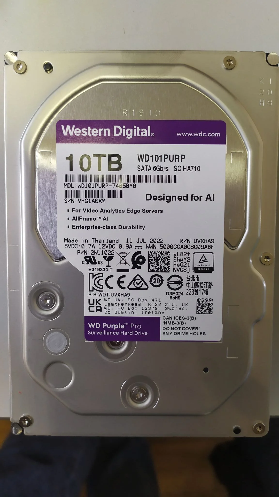 Жесткий диск WD SATA-III 10TB WD101PURP Surveillance Purple Pro (7200rpm) 256Mb 3.5"