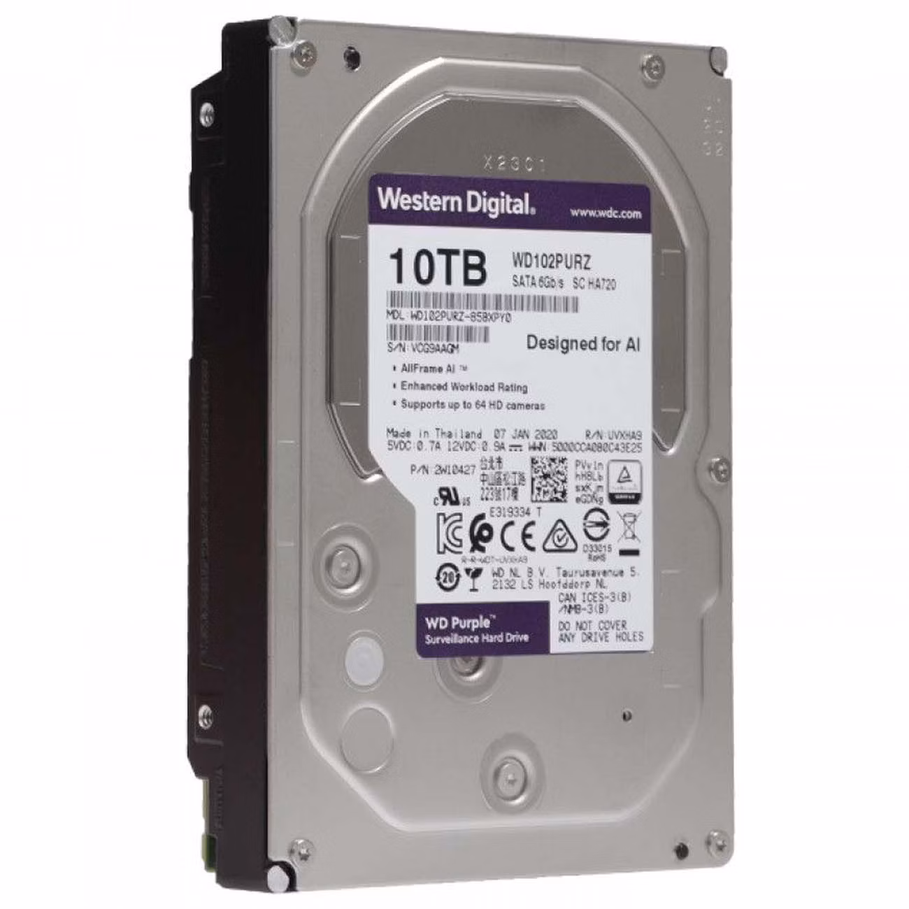 Жесткий диск WD SATA-III 10TB WD102PURP Surveillance Purple Pro (7200rpm) 512Mb 3.5"