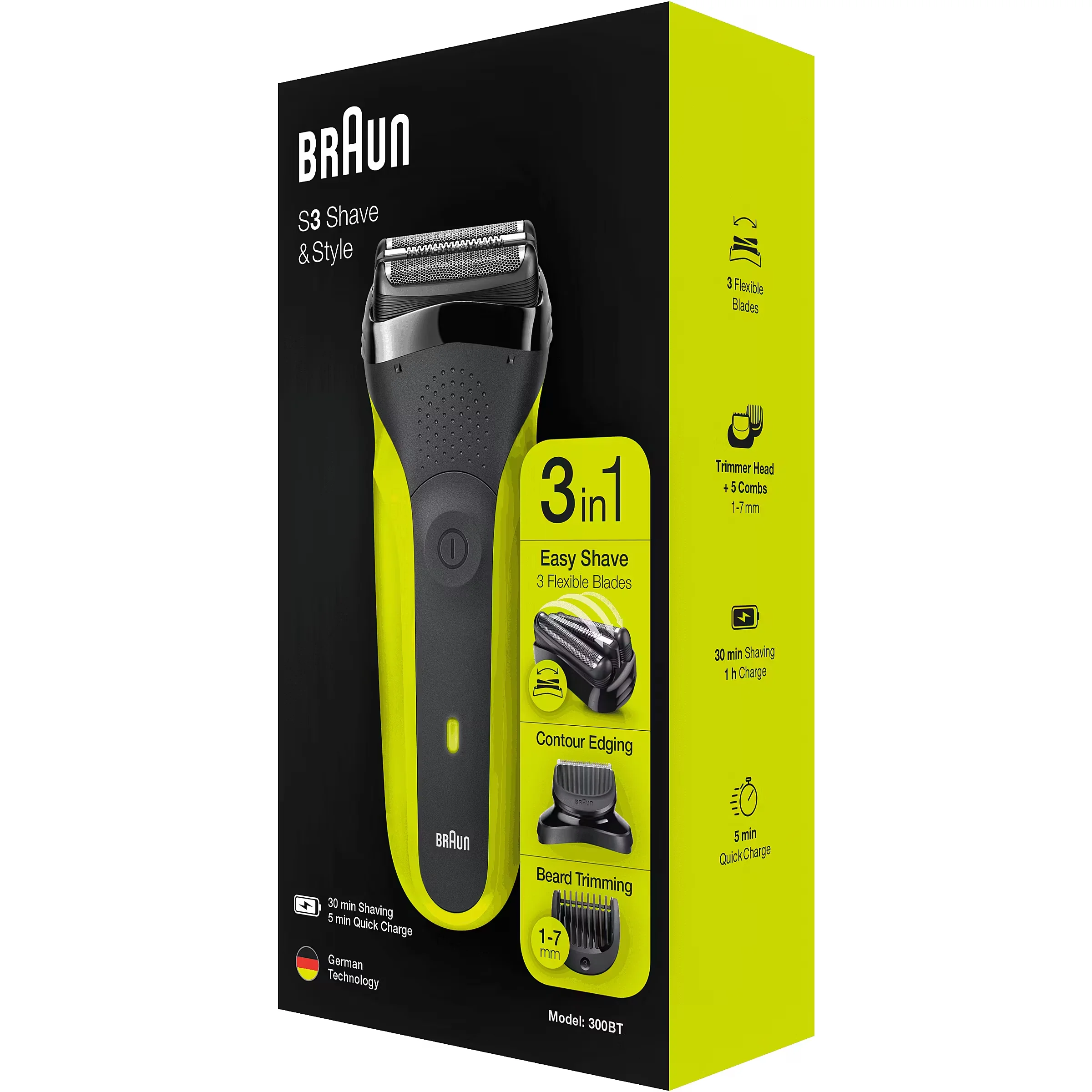 Braun Электрическая бритва S3 300BT черная сухое бритье с триммером для бороды тип 5408