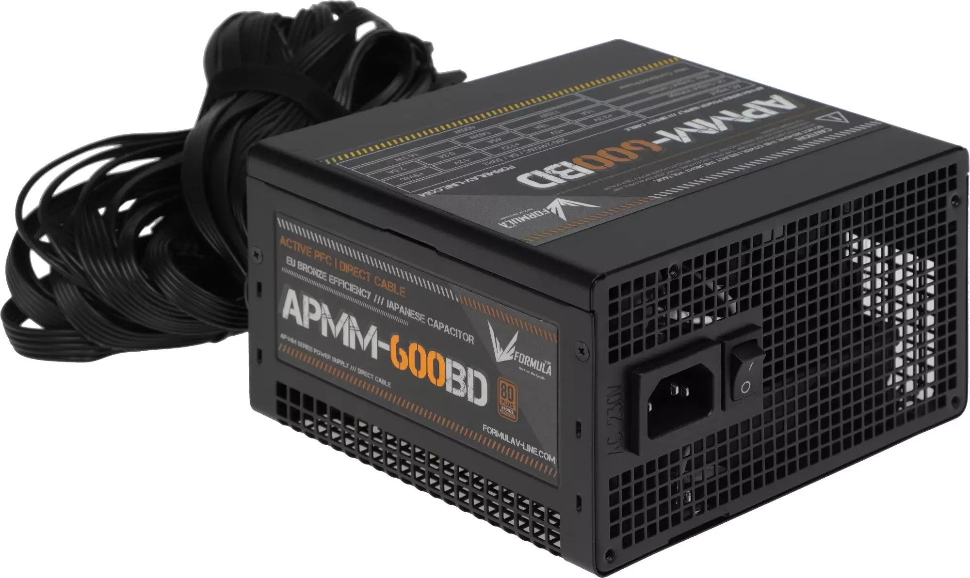 Блок питания Formula (Aerocool) APMM-600BD, 600W, Ret, ATX3.1/PCIe 5, 80+Bronze, Direct cables, Japanese Cap., 12cm fan