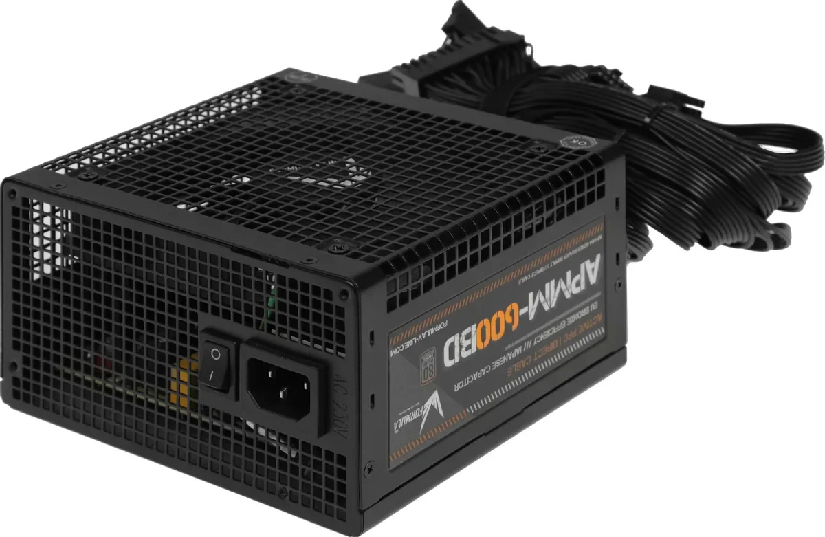 Блок питания Formula (Aerocool) APMM-600BD, 600W, Ret, ATX3.1/PCIe 5, 80+Bronze, Direct cables, Japanese Cap., 12cm fan