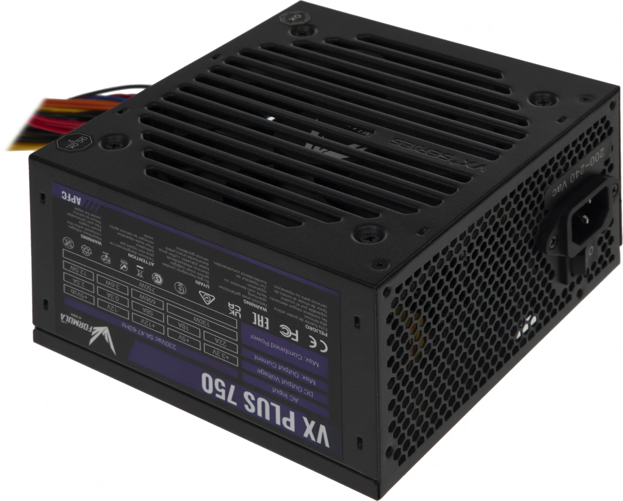 Блок питания Formula (Aerocool) VX PLUS 750, 770W, Ret, ATX v2.3, APFC, 20+4P, 4+4P, 2xPCIe 6+2P, 6xSATA, 3xPATA, 1xFDD