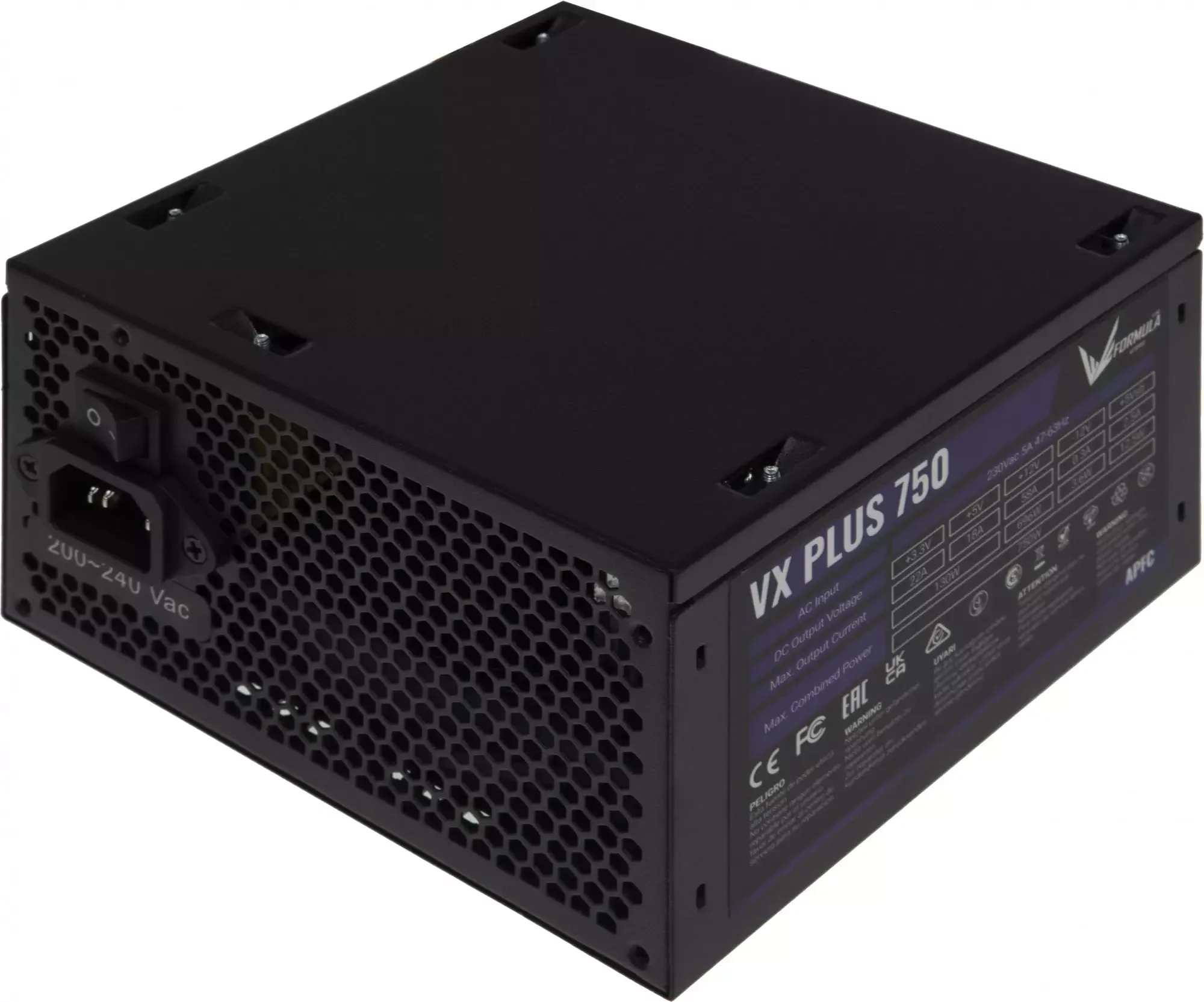 Блок питания Formula (Aerocool) VX PLUS 750, 770W, Ret, ATX v2.3, APFC, 20+4P, 4+4P, 2xPCIe 6+2P, 6xSATA, 3xPATA, 1xFDD