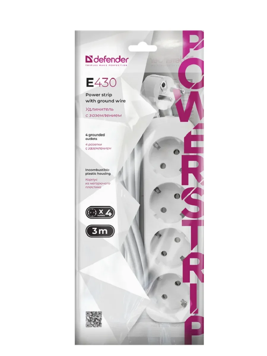 Defender Удлинитель с заземлением E418 1.8 м, 4 розетки