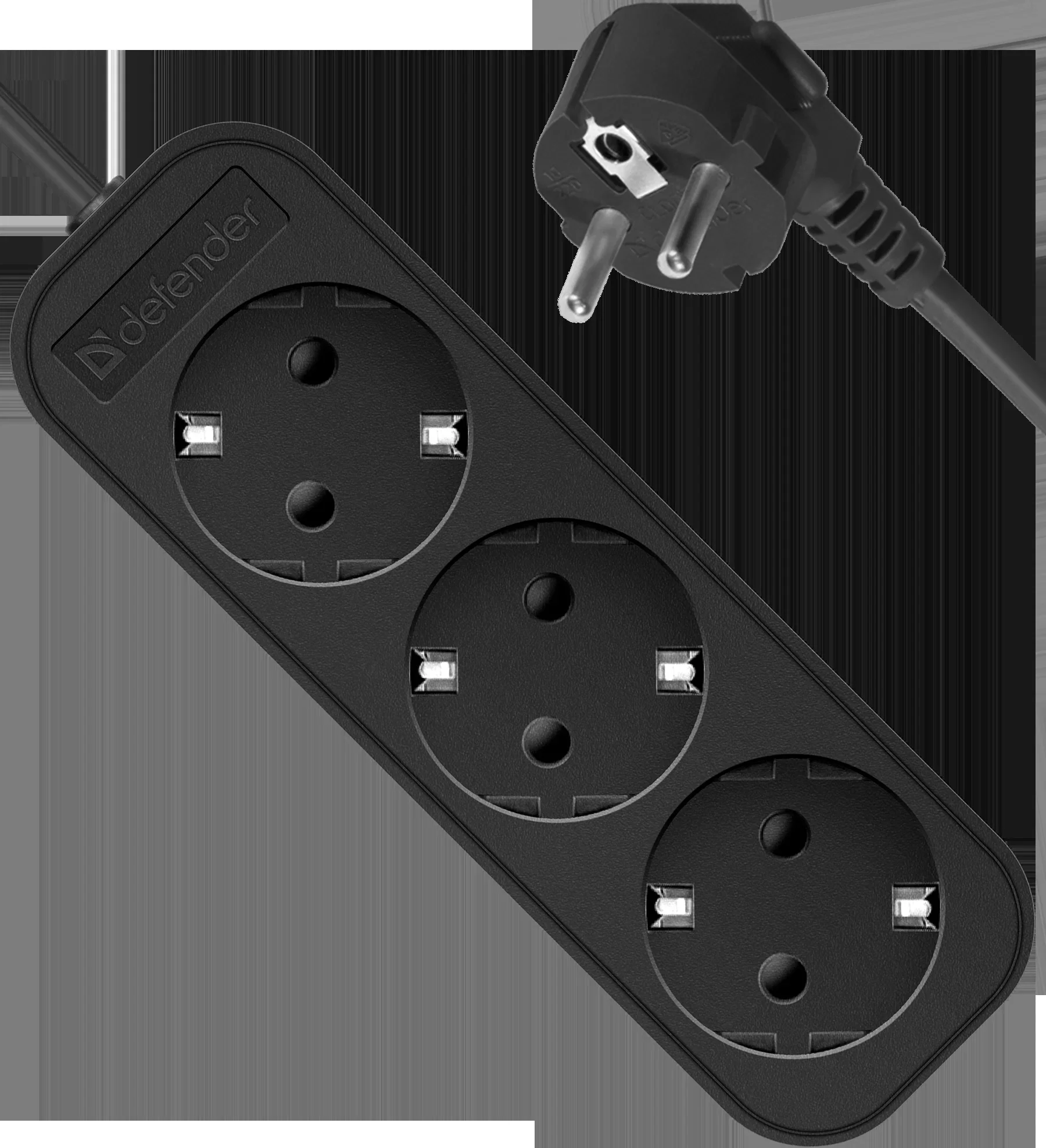 Defender Удлинитель с заземлением M318 1.8 м, 3 розетки, черный