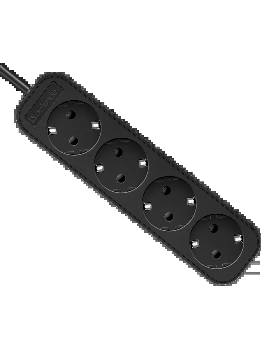 Defender Удлинитель с заземлением M418 1.8 м, 4 розетки, черный
