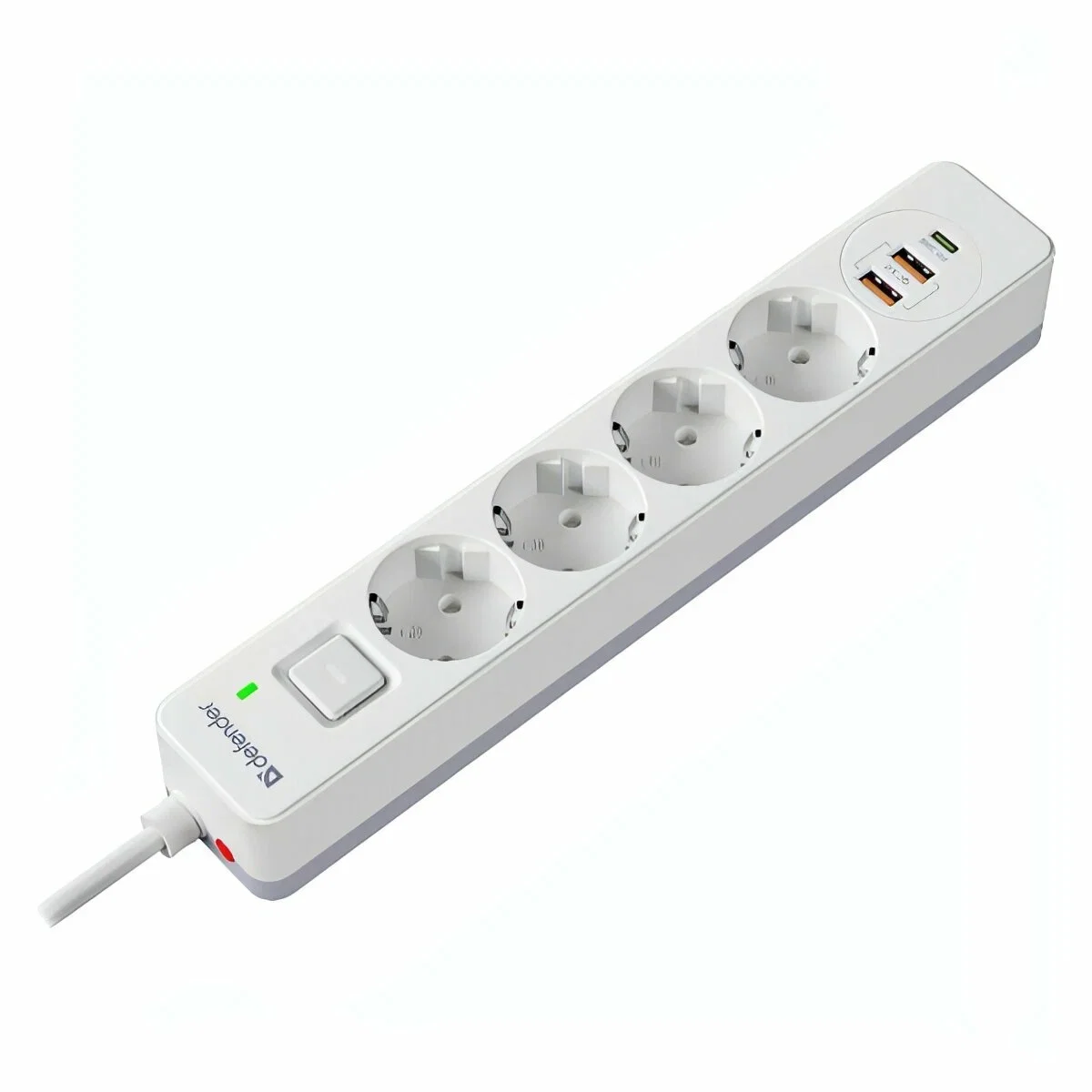 Defender Удлинитель с сетевым фильтром DFS 143, белый, 4розетки, USB+TypeC, 3 м.
