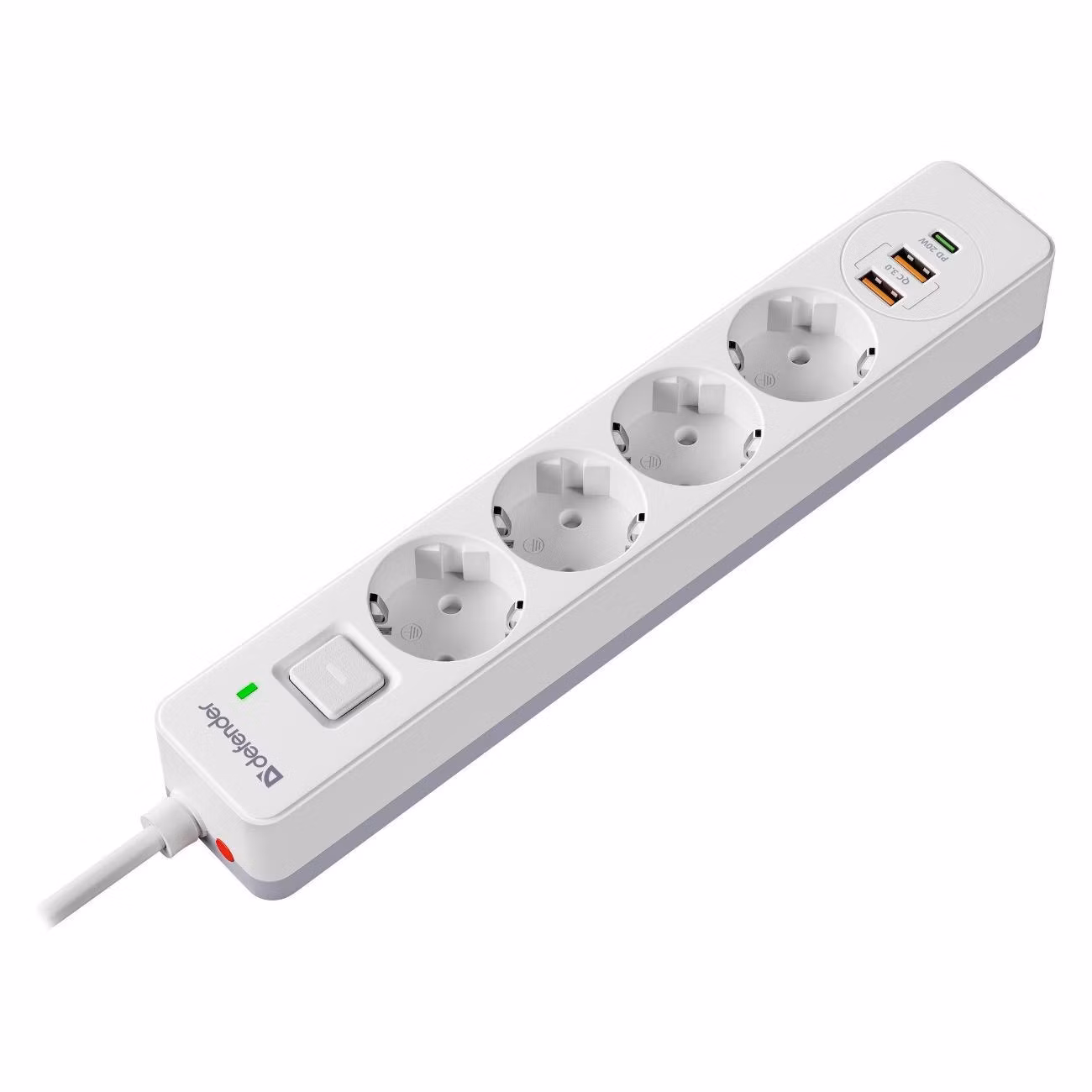 Defender Удлинитель с сетевым фильтром DFS 145, белый, 4розетки, USB+TypeC, 5 м.