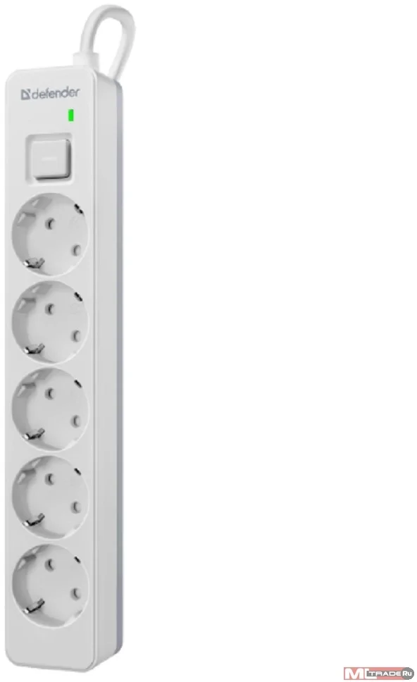 Defender Удлинитель с сетевым фильтром DFS 145, белый, 4розетки, USB+TypeC, 5 м.