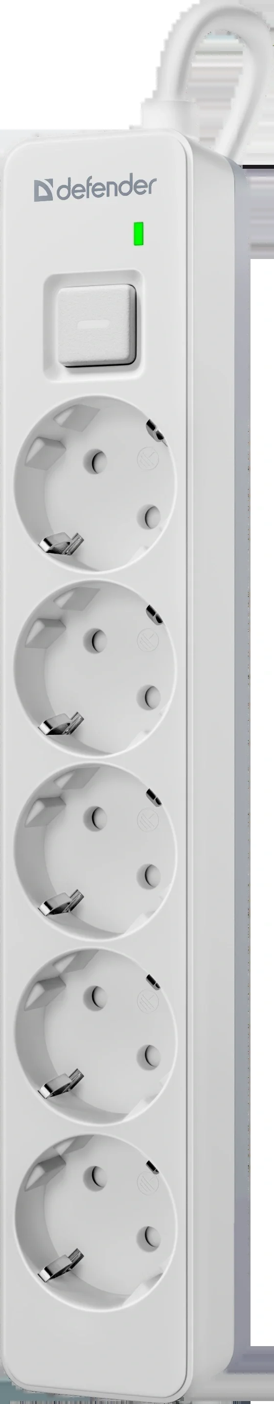 Defender Удлинитель с сетевым фильтром DFS 145, белый, 4розетки, USB+TypeC, 5 м.