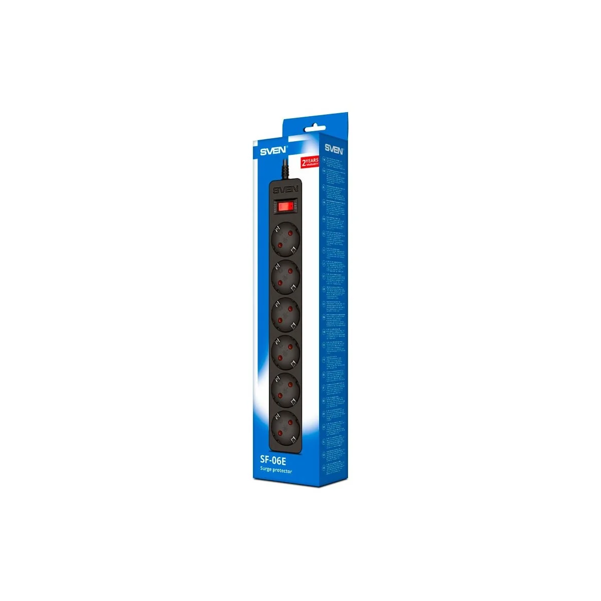 SVEN Фильтр SF-06E-16 3,0 м (6 розеток с защитными шторками,16А) черный, цветная коробка