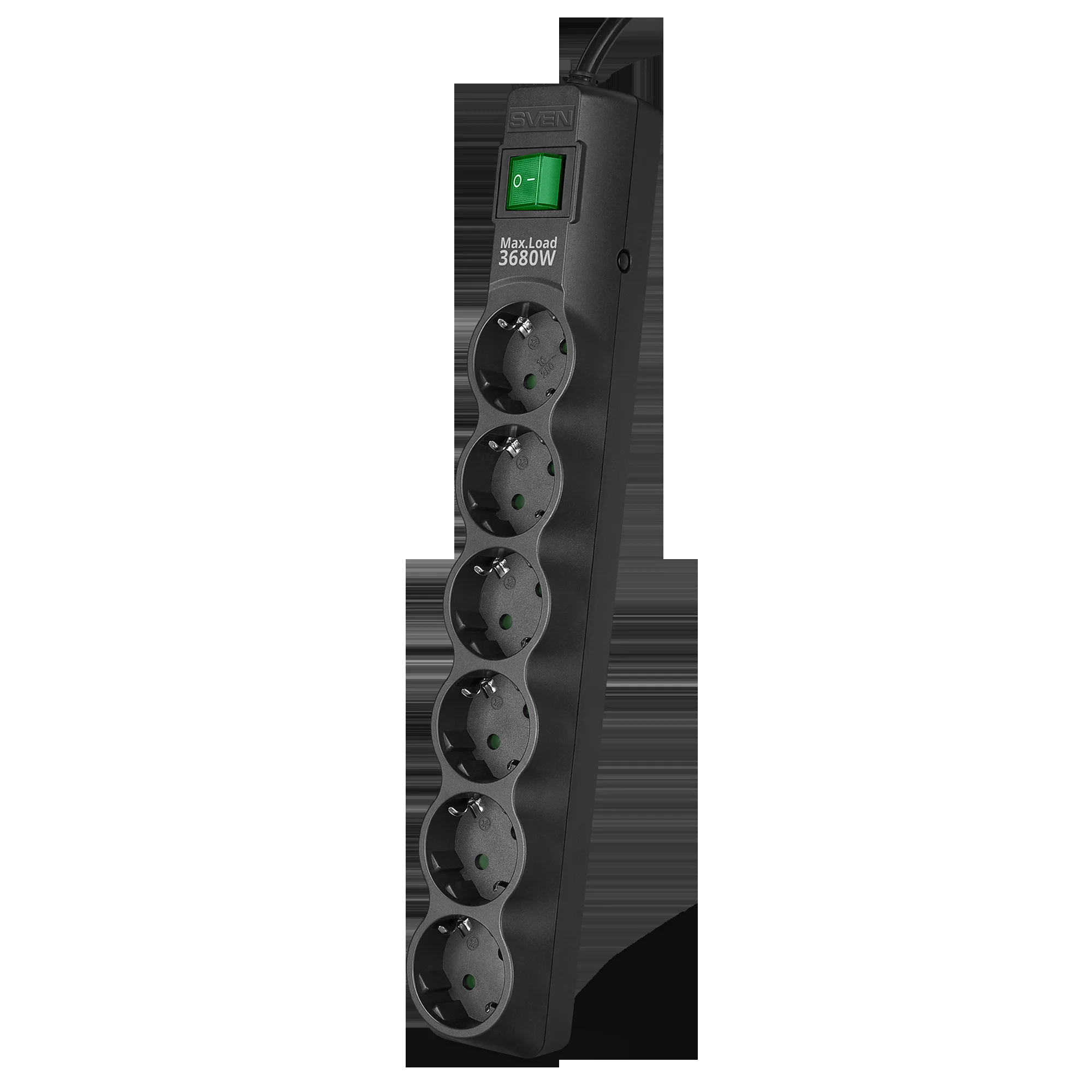 SVEN Фильтр SF-06E-16 3,0 м (6 розеток с защитными шторками,16А) черный, цветная коробка