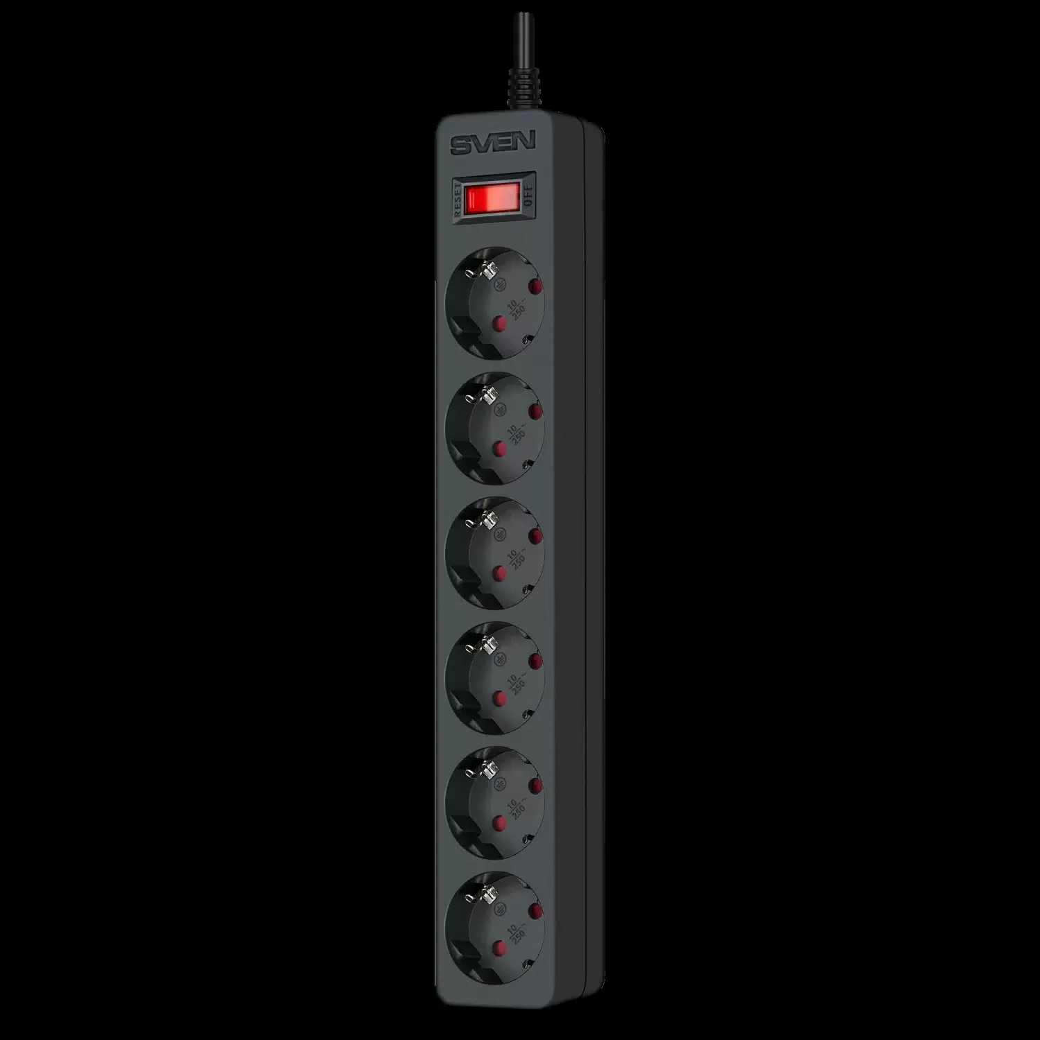 SVEN Фильтр SF-06E-16 3,0 м (6 розеток с защитными шторками,16А) черный, цветная коробка