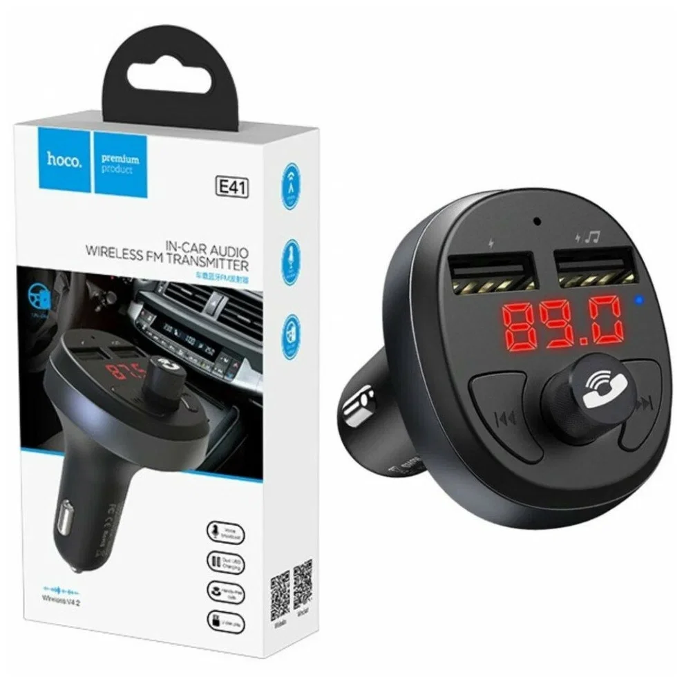Зарядное устройство Hoco E41, 2USB 2.1A/1A Bluetooth 4.2, черный