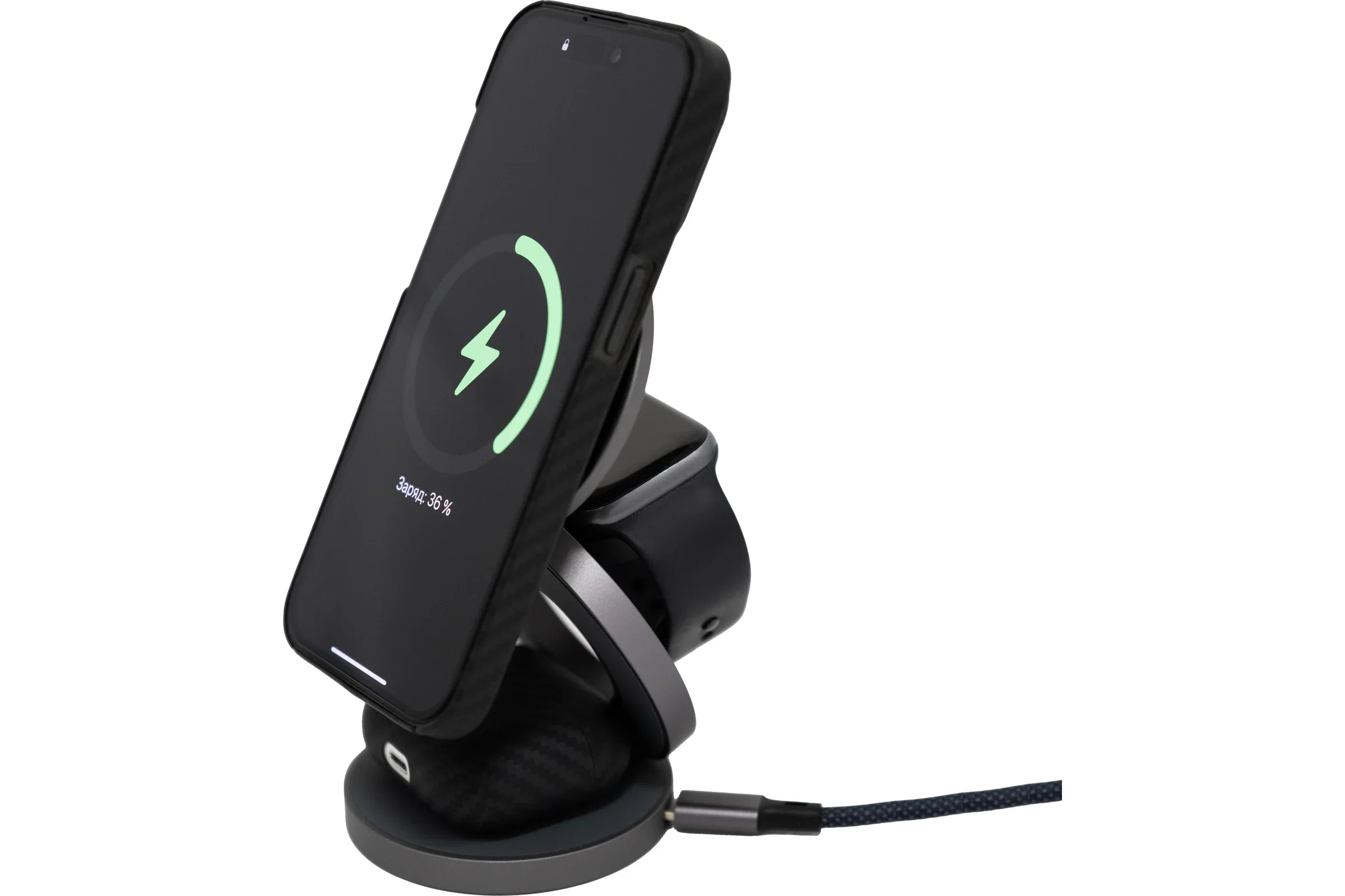 Зарядное устройство Magssory Disc Signature Edition 3 в 1 для Apple, с магнитами, совместимое с MagSafe,titan (WCH033)