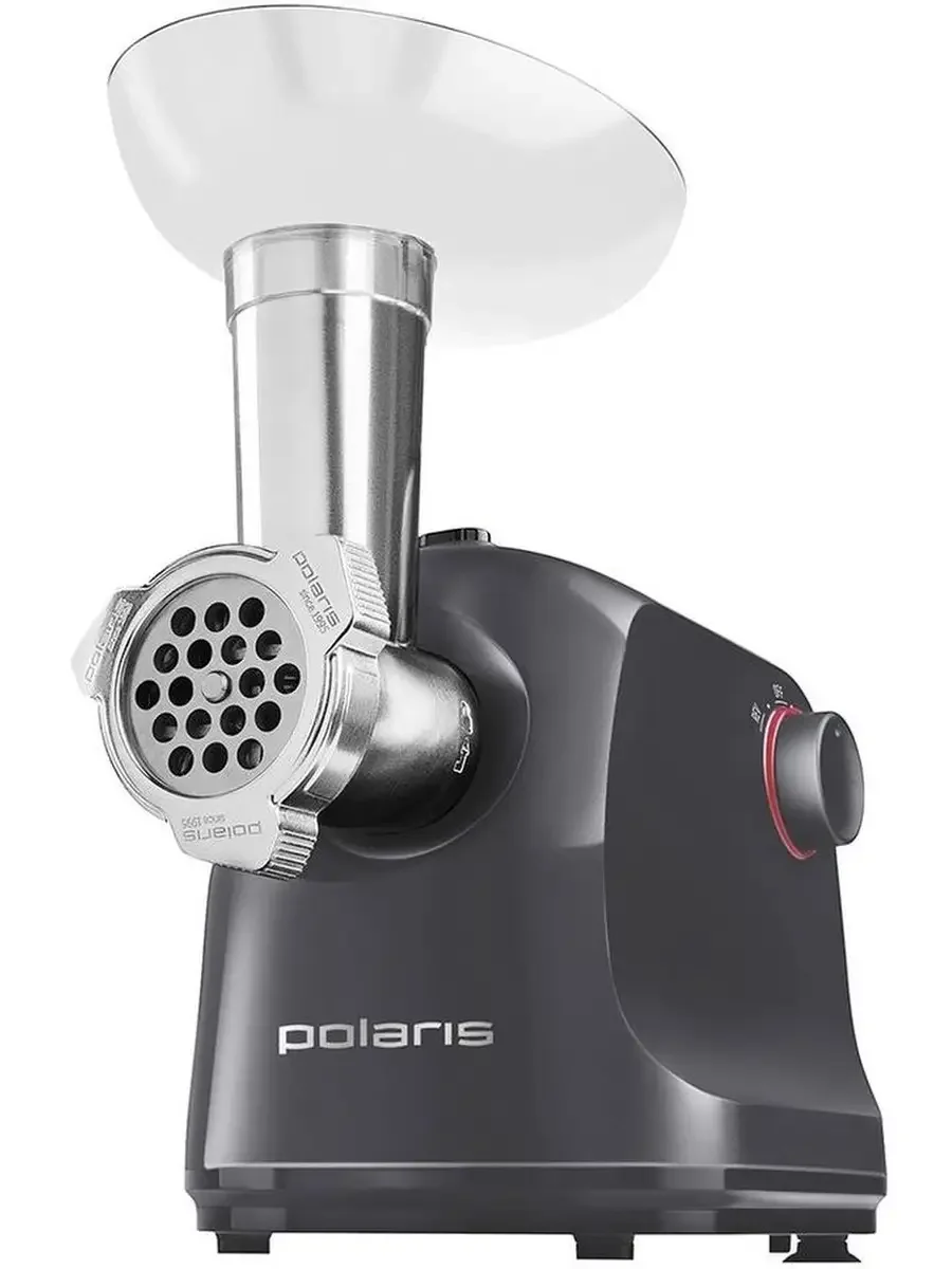 Мясорубка электрическая Polaris PMG1872 RUS серый, 1800 Вт, 2.0 кг/мин, реверс, защита от перегрузки, насадки - 4