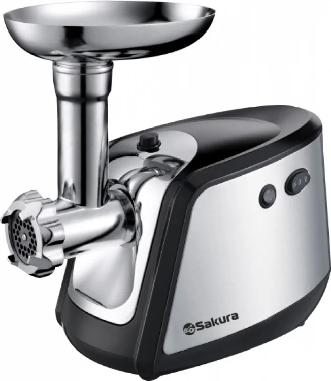 Мясорубка электрическая Sakura SA-6407 серый, 1800 Вт, 2.0 кг/мин, реверс, защита от перегрузки, металлический лоток, насадки - 5