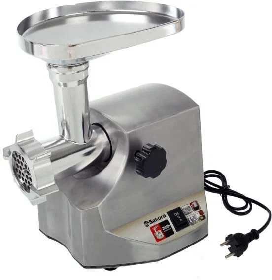 Мясорубка электрическая Sakura SA-6411 Professional Мощность 1800Вт. Материал корпуса металл. Материал лотка: металл. Функция реверс. Насадки: 3 насад
