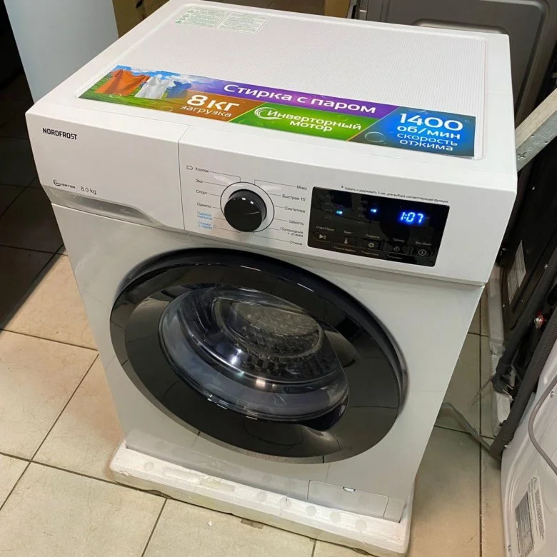 Стиральная машина NORDFROST i-WSQ4 8140 W, 8кг,1400 об/мин,LED дисплей, инверторный 85 х 59,5 х 51
