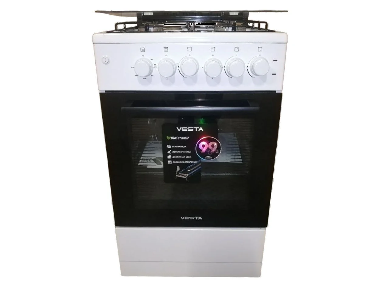 Плита газовая VESTA Bergamo VGG 50 10-G Белый (духовка 52,8 л, 4 конф, ГК Дух, 67х91х56 см)