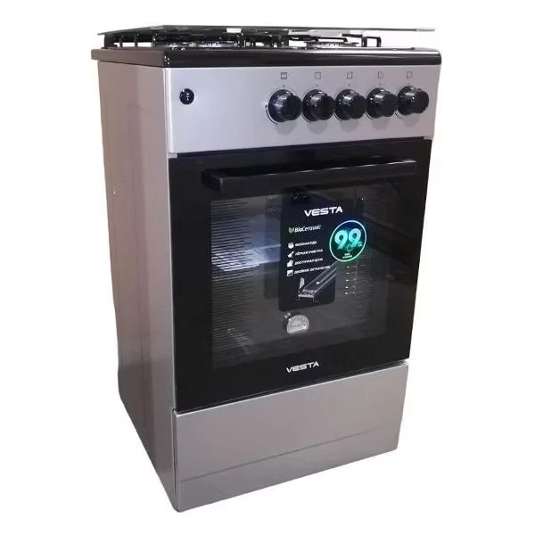 Плита газовая VESTA Bergamo VGG 50 10-G с ГК Серый 85x50x57 см Полный газ контроль, эл. поджиг.