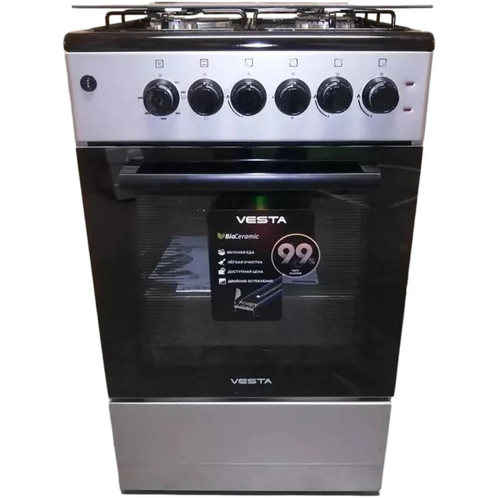 Плита газовая VESTA Bergamo VGG 50 10-G с ГК Серый 85x50x57 см Полный газ контроль, эл. поджиг.