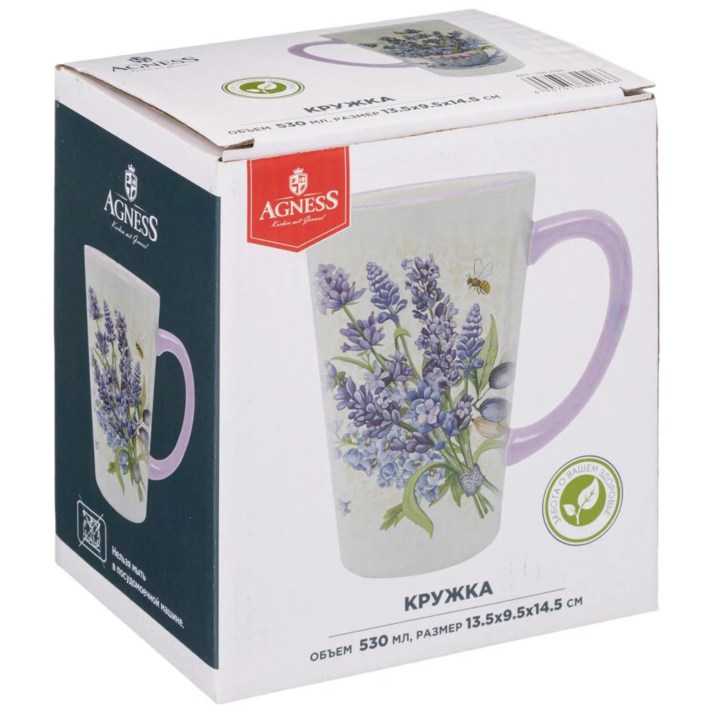 КРУЖКА AGNESS "ЛАВАНДОВАЯ ВЕСНА" 13,5*9,5*14,5 СМ 530 МЛ (КОР=24ШТ.)