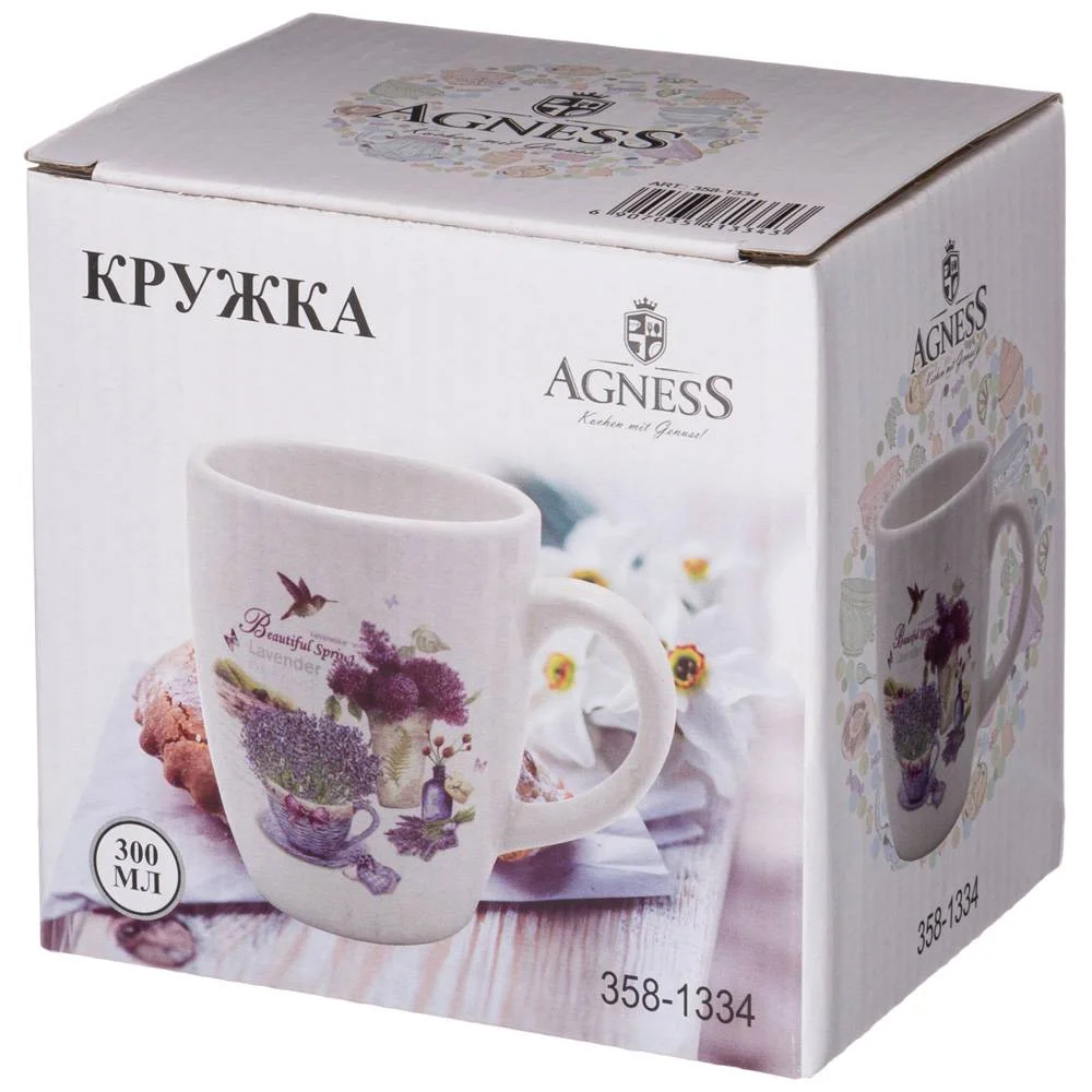 КРУЖКА AGNESS "ЛАВАНДОВАЯ ВЕСНА" 13,5*9,5*14,5 СМ 530 МЛ (КОР=24ШТ.)