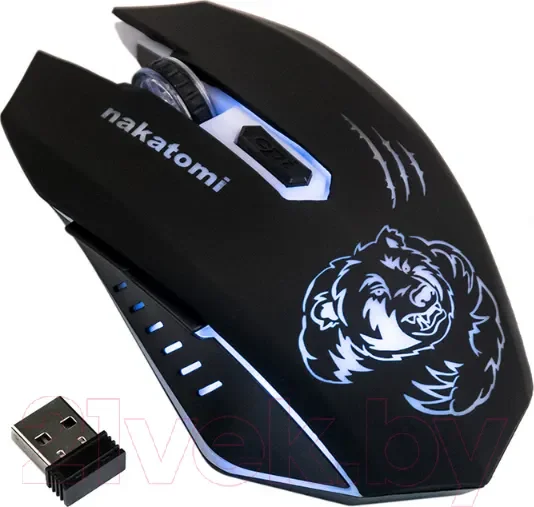 Мышь беспроводная Nakatomi MROG-15UR черный, 1600 dpi, радиоканал, USB, кнопки - 6