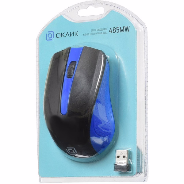 Мышь беспроводная Oklick 485MW черный/синий, 1200 dpi, радиоканал, USB, кнопки - 3