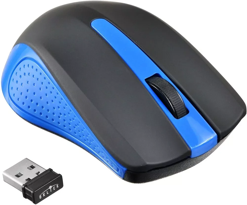 Мышь беспроводная Oklick 485MW черный/синий, 1200 dpi, радиоканал, USB, кнопки - 3