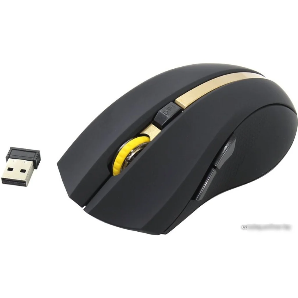 Мышь беспроводная Oklick 495MW черный/золотистый, 1600 dpi, радиоканал, USB, кнопки - 6