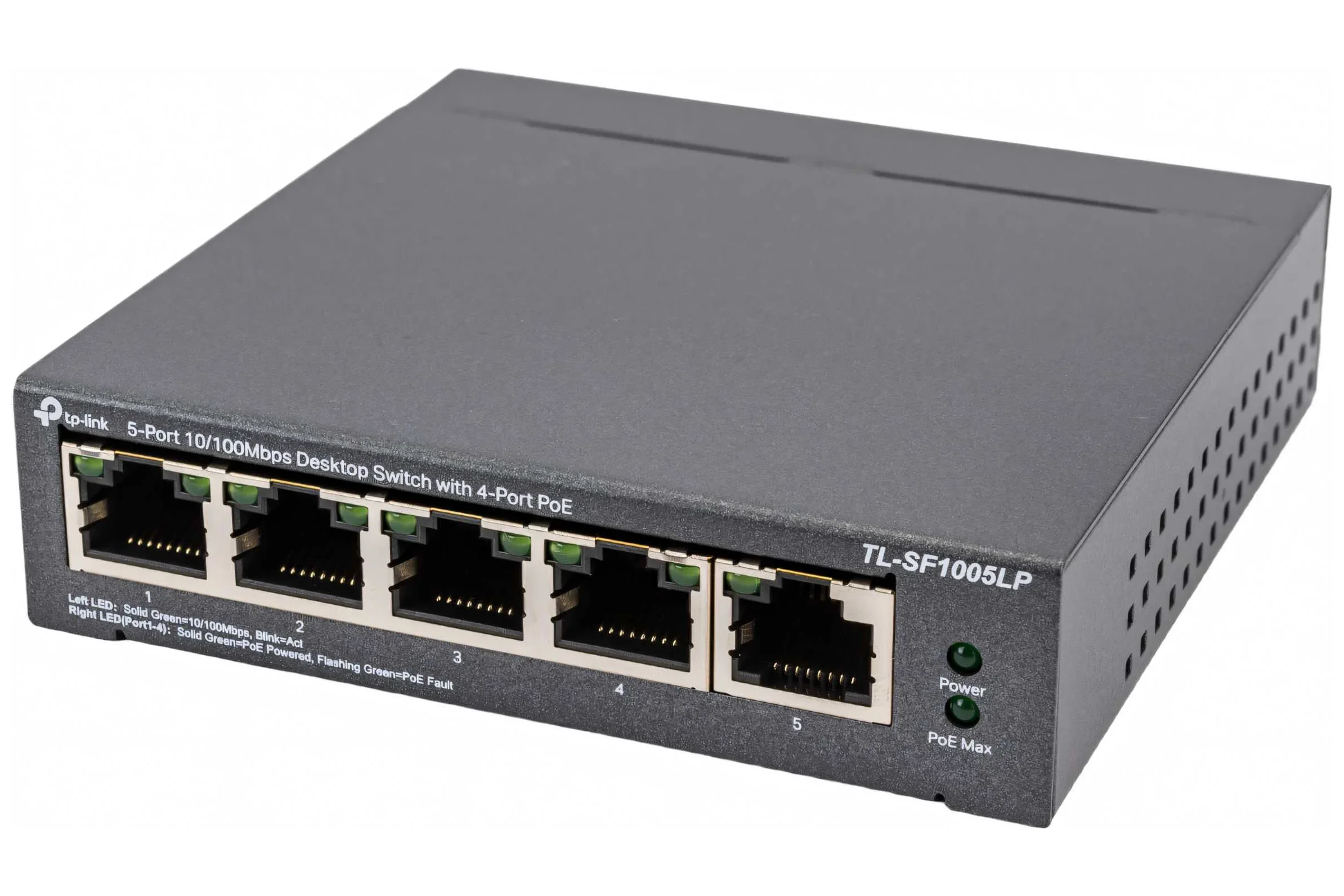 TP-Link TL-SF1005LP 5-портовый настольный коммутатор 10/100 Мбит/с с 4 портами PoE, стальной корпус