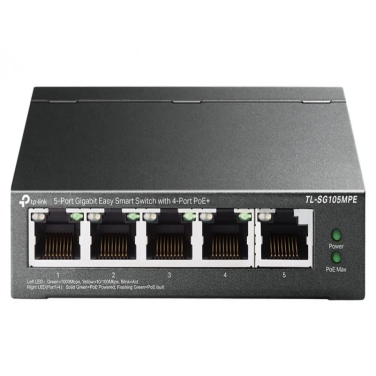 TP-Link TL-SF1005P 5-портовый настольный коммутатор 10/100 Мбит/с с 4 портами PoE+, стальной корпус
