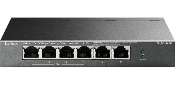TP-Link TL-SF1006P 6-портовый настольный коммутатор 10/100 Мбит/с с 4 портами PoE+, стальной корпус