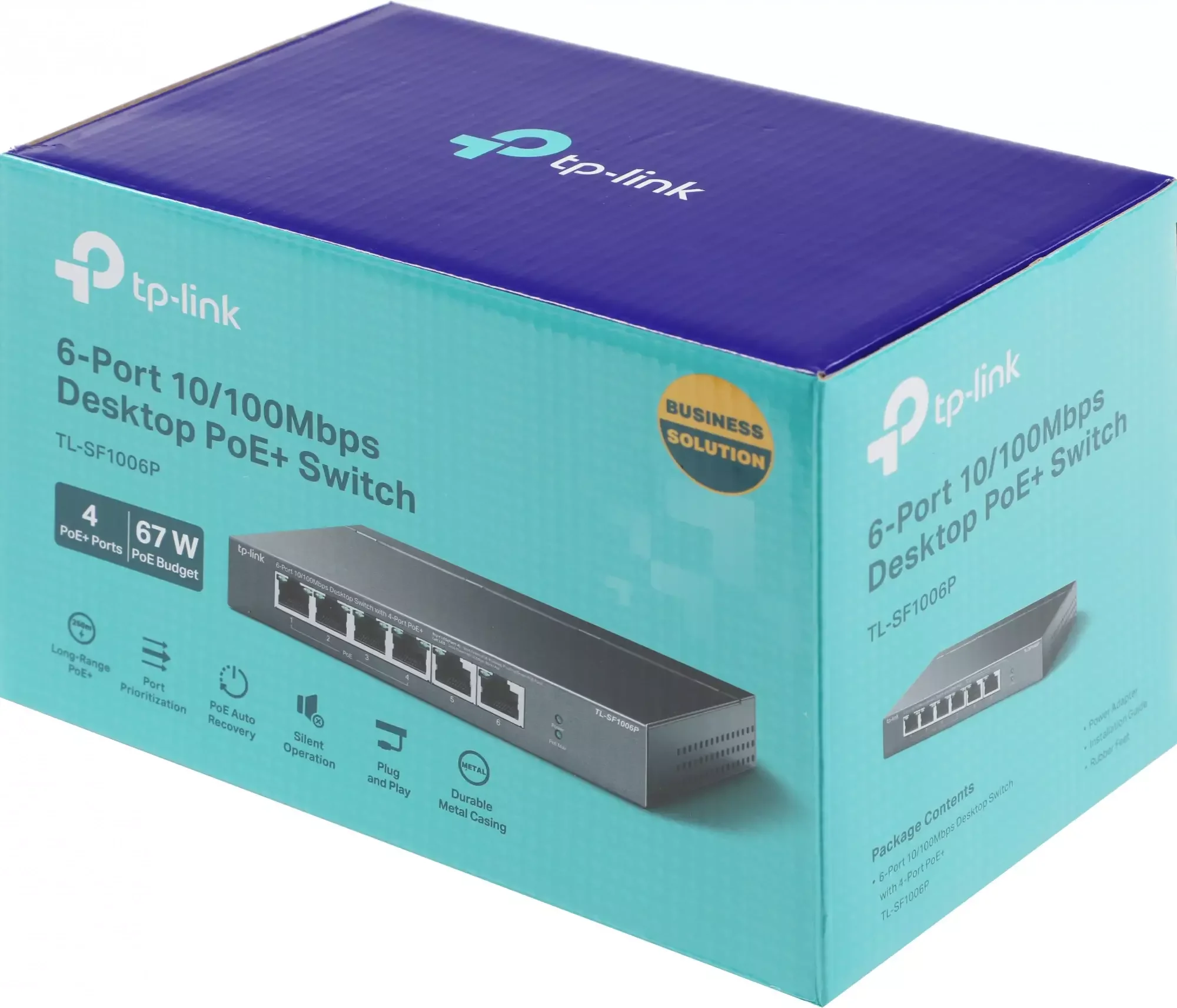 TP-Link TL-SF1006P 6-портовый настольный коммутатор 10/100 Мбит/с с 4 портами PoE+, стальной корпус