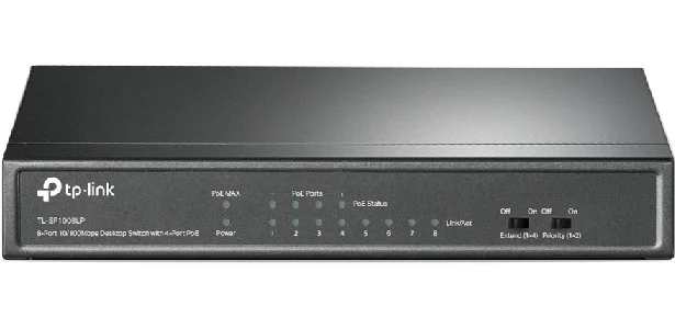TP-Link TL-SF1008LP 8-портовый настольный коммутатор 10/100 Мбит/с с 4 портами PoE, стальной корпус