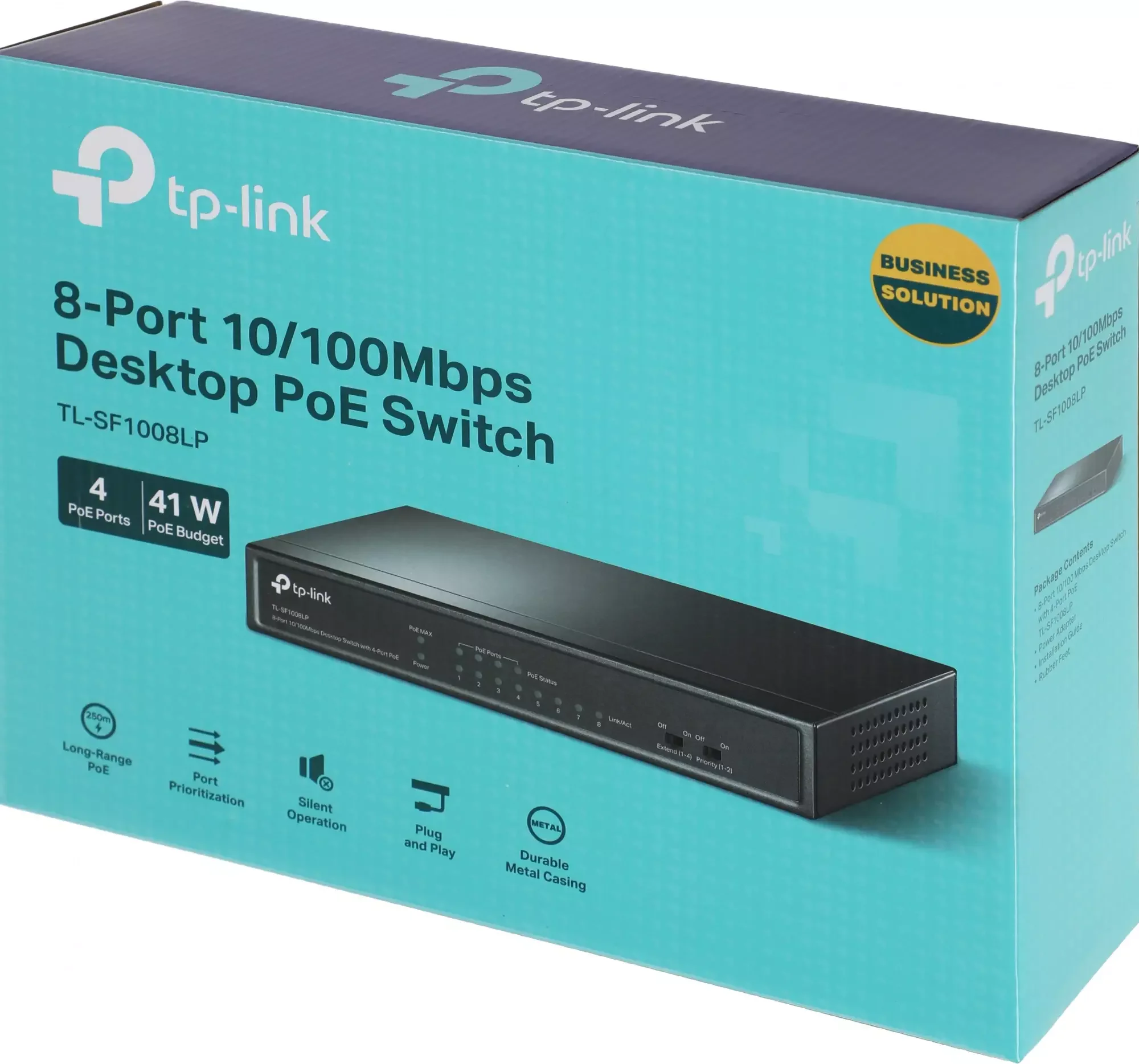 TP-Link TL-SF1008LP 8-портовый настольный коммутатор 10/100 Мбит/с с 4 портами PoE, стальной корпус