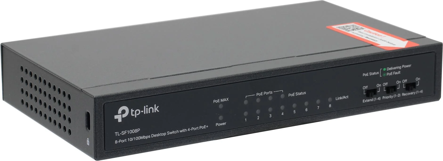 TP-Link TL-SF1008P 8-портовый настольный коммутатор 10/100 Мбит/с с 4 портами PoE+, стальной корпус