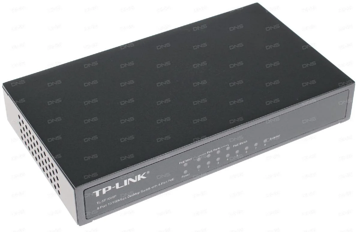 TP-Link TL-SF1008P 8-портовый настольный коммутатор 10/100 Мбит/с с 4 портами PoE+, стальной корпус