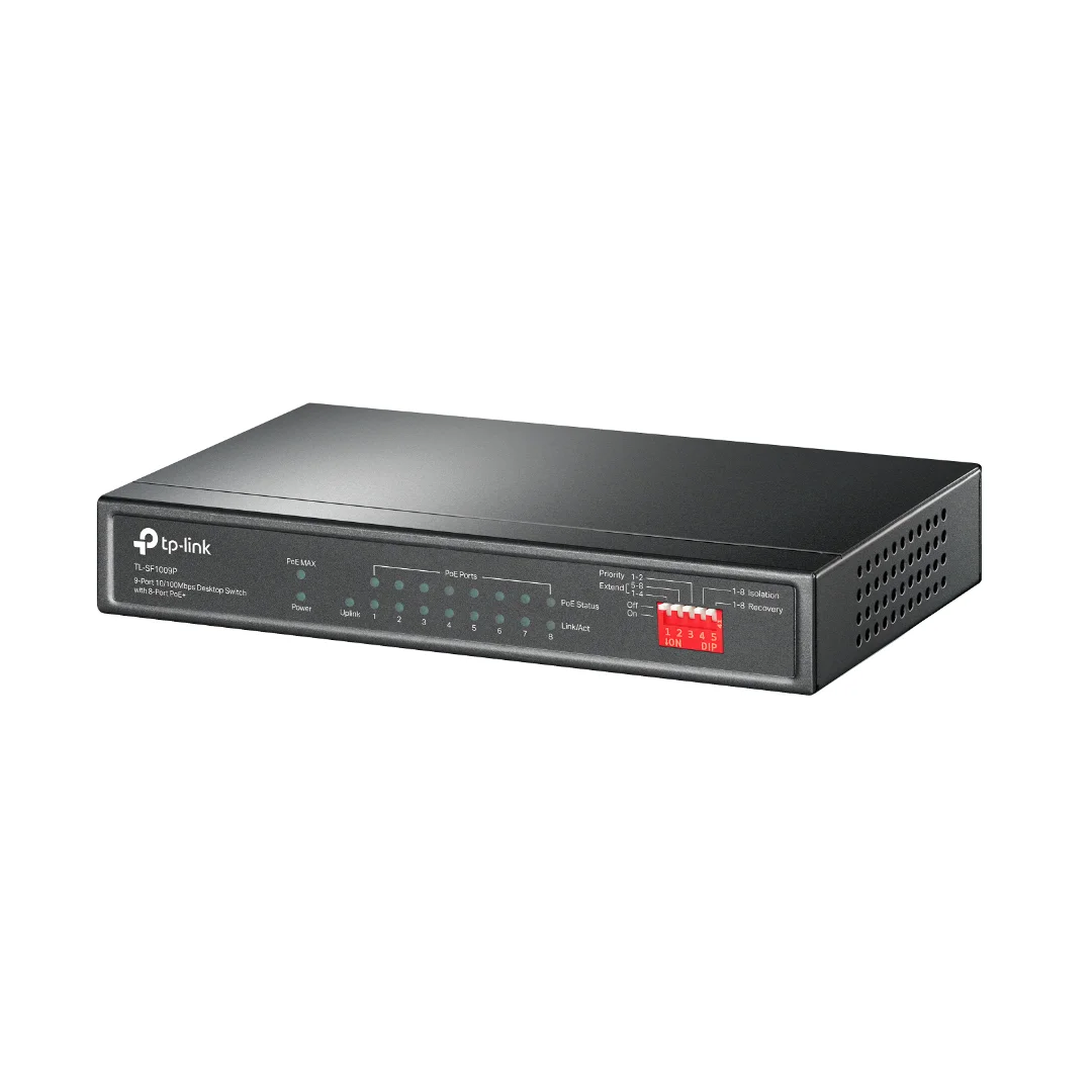 TP-Link TL-SF1009P 9-портовый настольный 10/100 Мбит/с коммутатор с 8 портами PoE+, стальной корпус