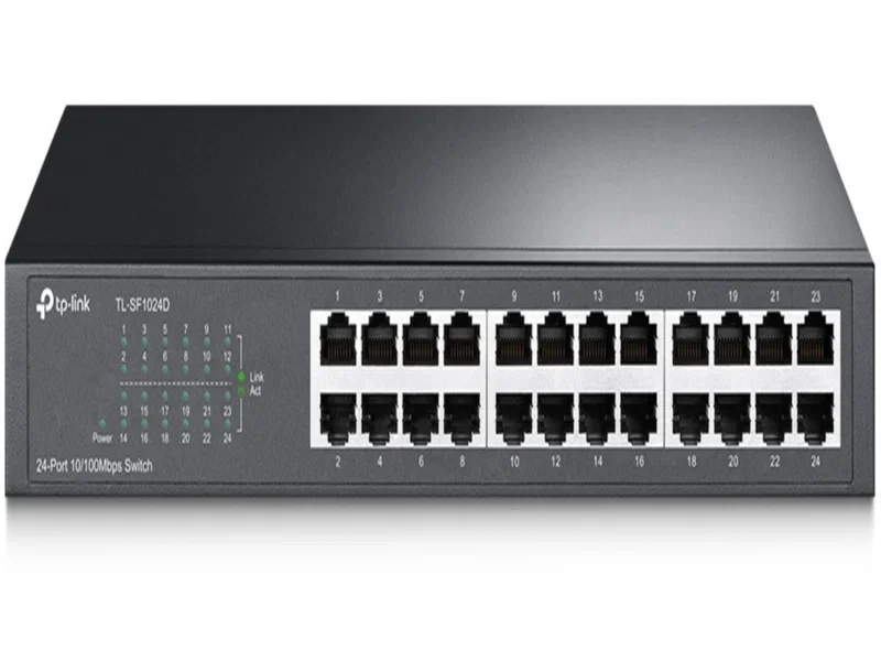 TP-Link TL-SF1024D 24-портовый коммутатор 10/100 Мбит/с, стальной корпус высотой 1U, монтируется в 13-дюймовую стойку