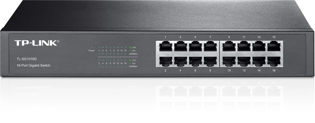 TP-Link TL-SG1016D 16-портовый гигабитный коммутатор, стальной корпус высотой 1U, монтируется в 13-дюймовую стойку