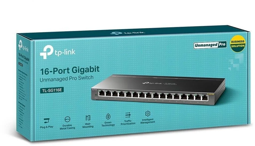 TP-Link TL-SG116 16-портовый гигабитный настольный коммутатор, 16 гигабитных портов RJ45, стальной корпус