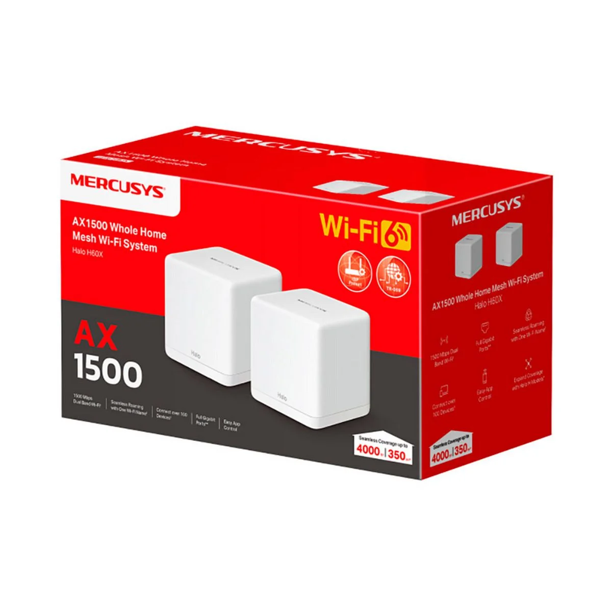 Mercusys Halo H60X(2-pack) Mesh система AX1500 Wi-Fi 6, до 300 Мбит/с на 2,4 ГГц + до 2402 Мбит/с на 5 ГГц, комплект 2