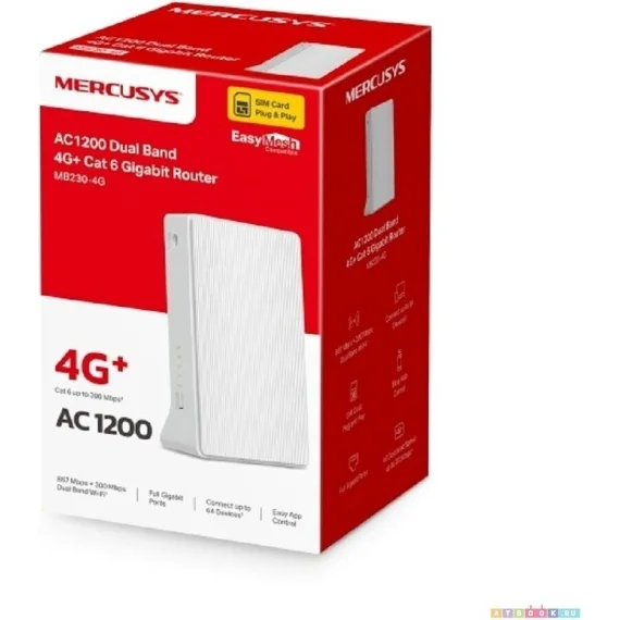Mercusys MB230-4G Роутер двухдиапазонный гигабитный Wi-Fi AC1200 с поддержкой 4G+ LTE, 4G до 300 Мбит/с