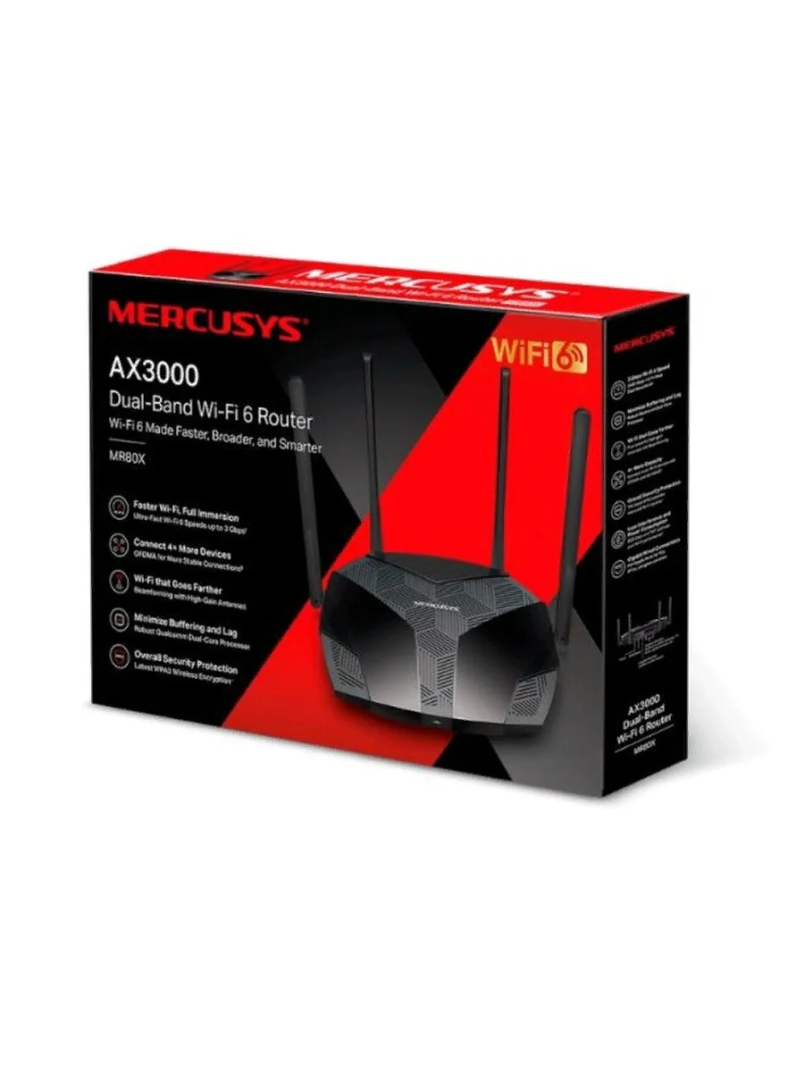 Mercusys MR80X Двухдиапазонный роутер Wi-Fi 6 AX3000, до 574 Мбит/с на 2,4 ГГц + до 2402 Мбит/с на 5 ГГц