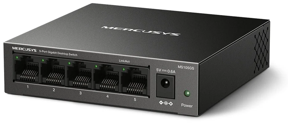 Mercusys MS105GS 5-портовый гигабитный настольный коммутатор, неуправляемый, стальной